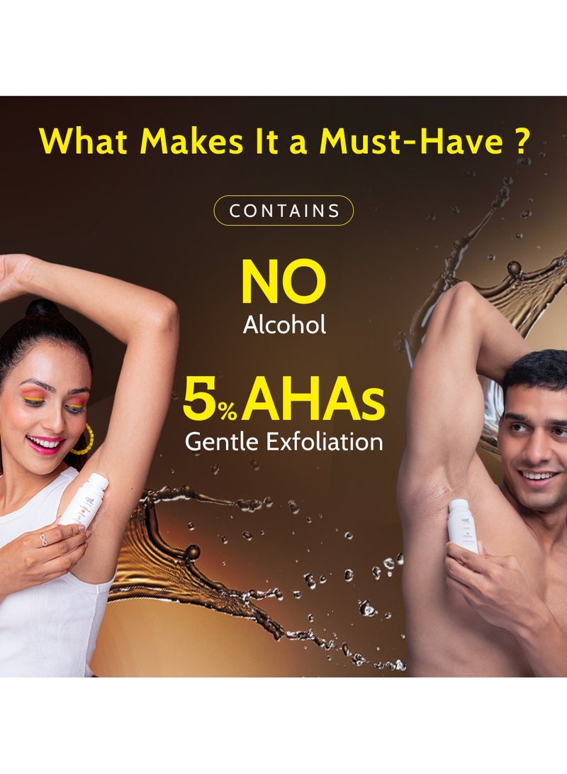 Chemist at Play رول أون تحت الإبط مع 5% أحماض ألفا هيدروكسي، حمض اللاكتيك و 1% حمض الماندليك | يمنع رائحة الجسم، يضيء البشرة ويقشر تحت الإبط | للبشرة الحساسة | عطر المسك الخشبي | خالي من الكحول - 40 مل - Image 3
